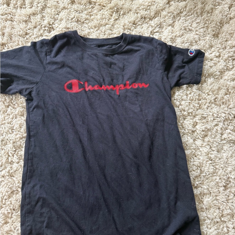 Champion Red Logo Black Short Sleeve Tee t-shirt, athletic sporty top